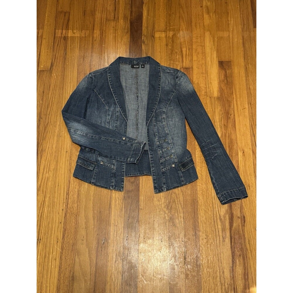 a.n.a. A New Approach Denim Blazer Jacket Womens Small Blue Fitted Y2K Jean